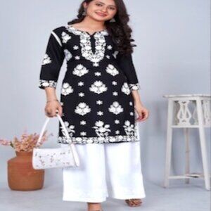 Blue Hills Rayon Chikankari Kurti With Bottom